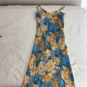 Cider Blue and Yellow Floral Maxi Dress